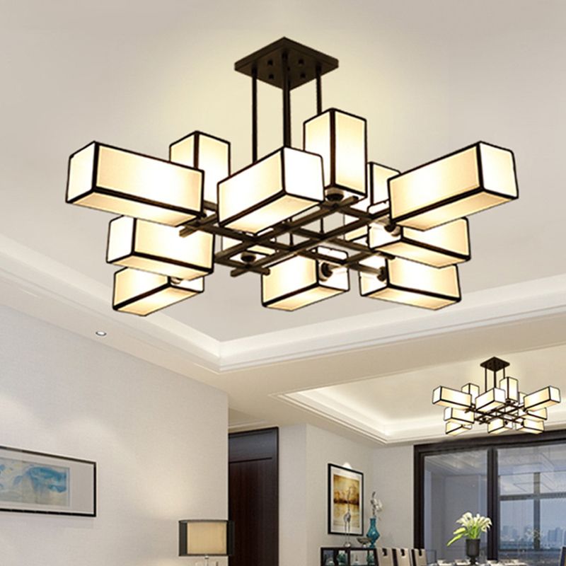 Traditional Rectangle Semi Flush Mount 8/10/12 Lights Metallic Ceiling Lighting in Black/Brass