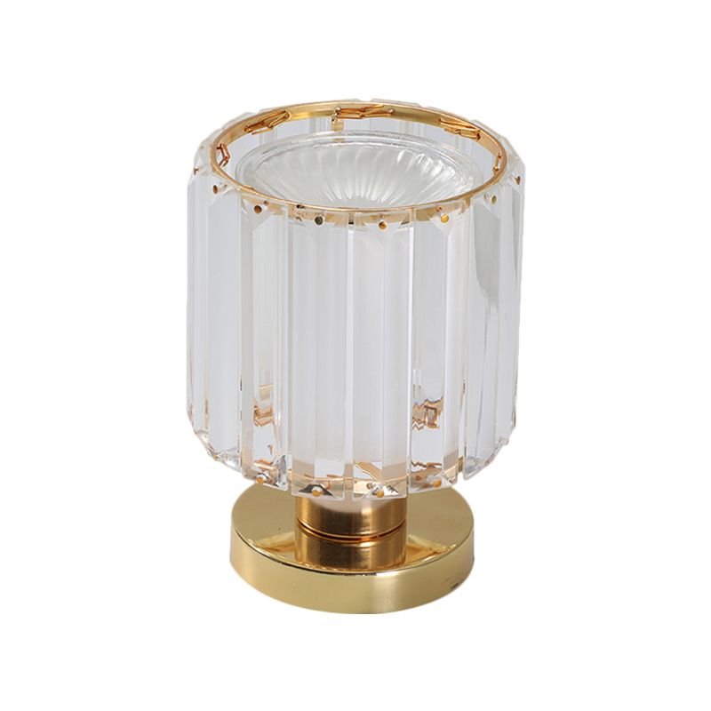 1 table de table de tête d'éclairage simple fin finition en or lampe de support de nuit avec colonne Crystal Prisms Shade