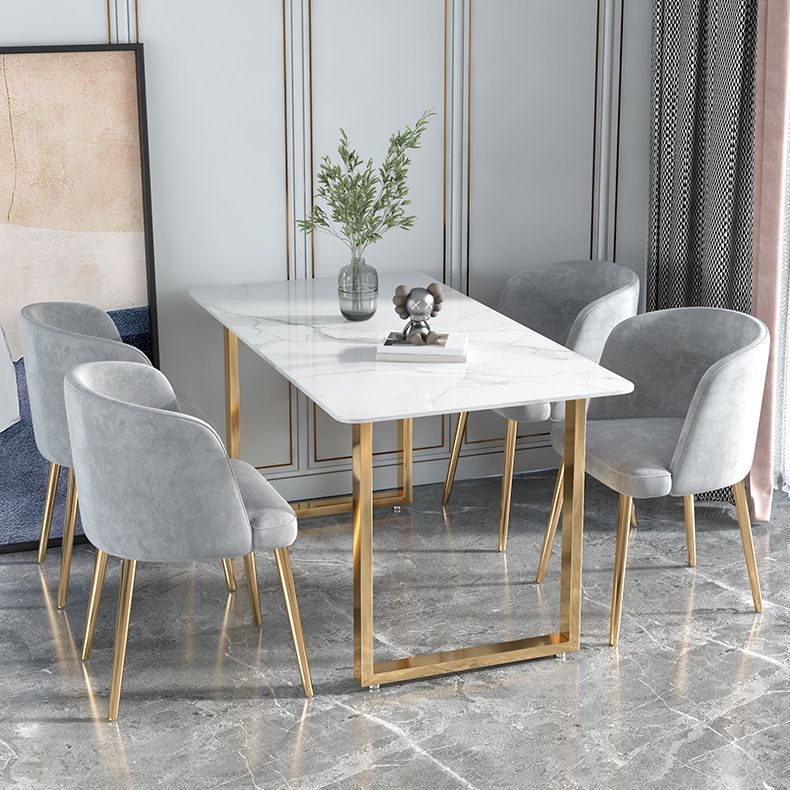 Glam Iron Dining Table Set 1/2/5 Pieces Rectangle White Sintered Stone Top Dinette Set