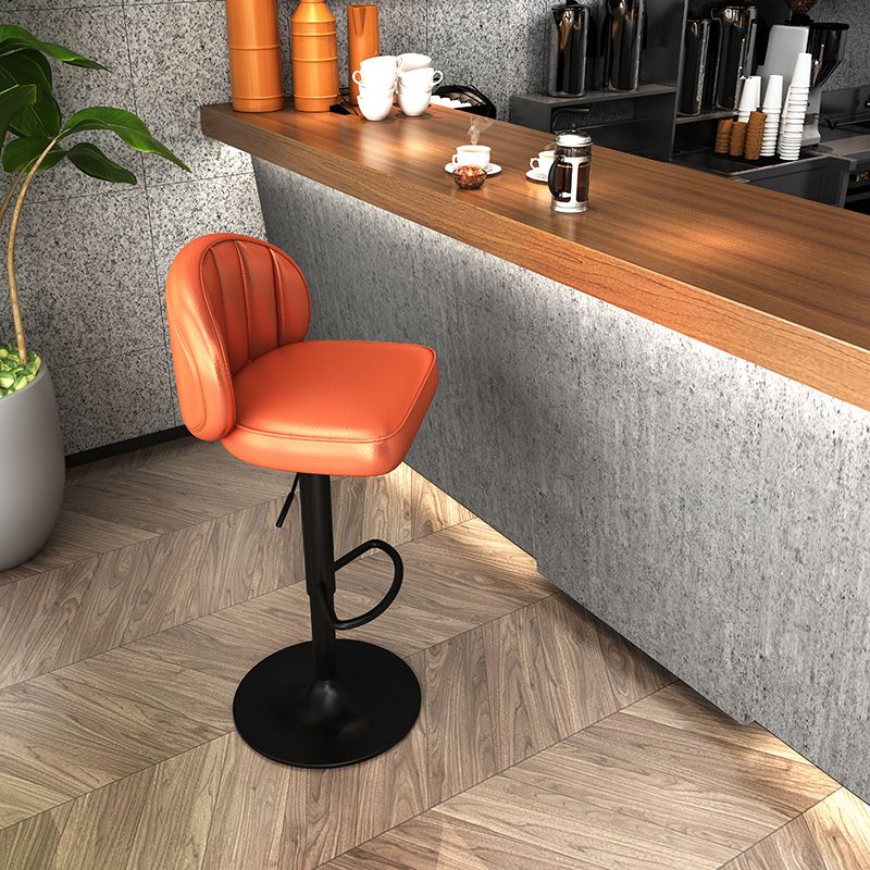 Contemporary Faux Leather Bar Stool Footrest Low Back Adjustable Height Swivel Stool