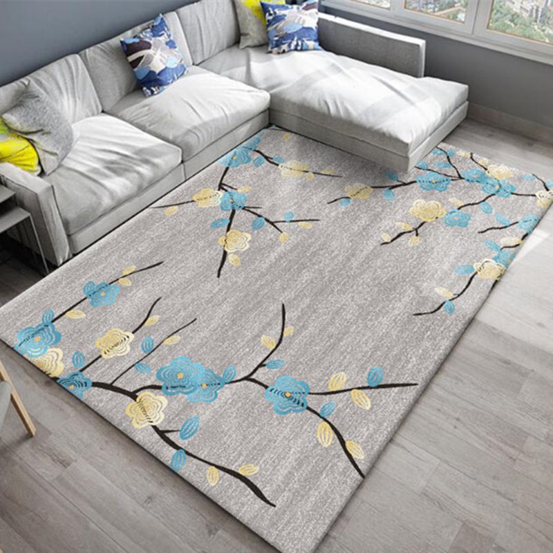 Modern Living Room Area Carpet Plant Pattern Polyester Area Rug Anti-Slip Backing Rug