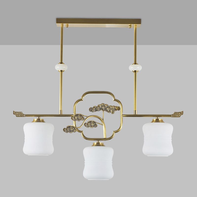 Moderne Zylinderinselbeleuchtung Glasglas 3 Lichthängerleuchten in Gold