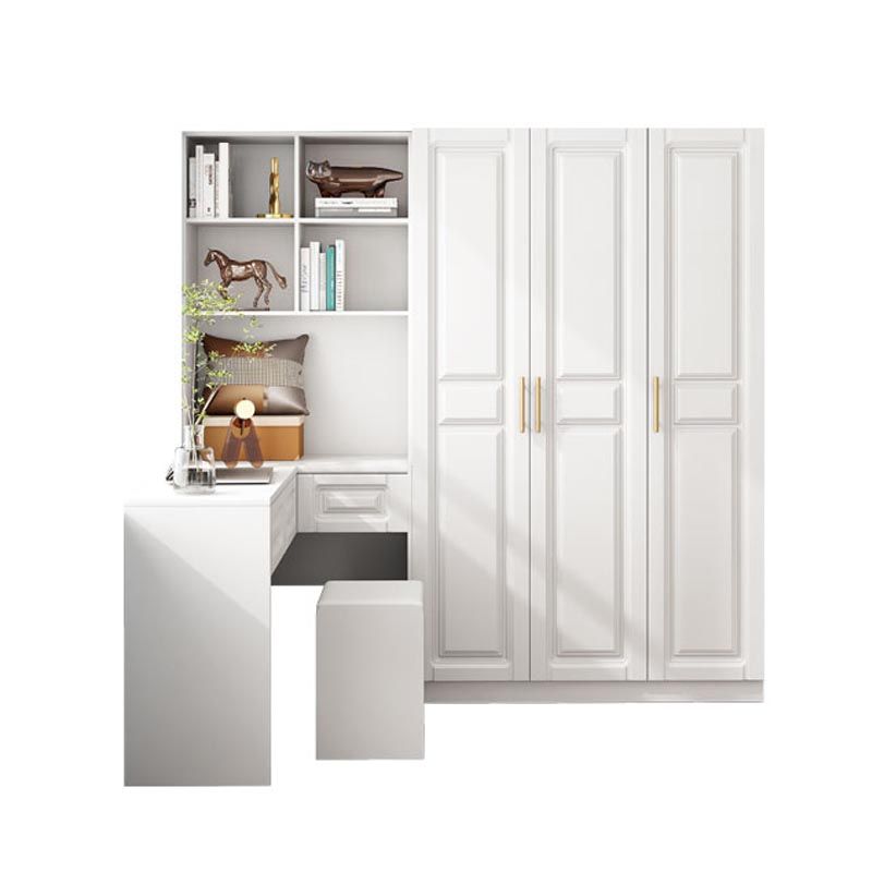 White Armoire Artificial Wood Wardrobe with Drawers and Clothes Rails Storage Cabinet