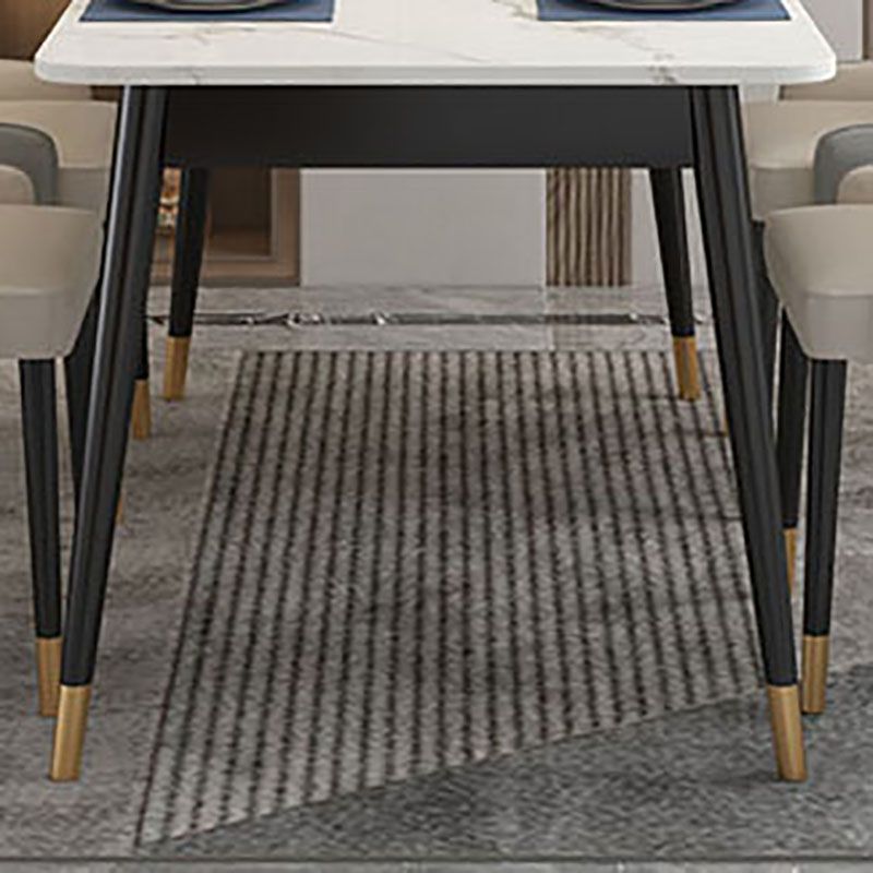 Modern Rectangle Dining Table Sintered Stone Top Table with 4 Iron Legs
