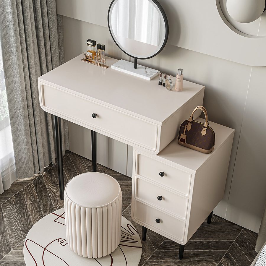 Contemporary White Solid Wood Table Makeup Vanity with Drawers