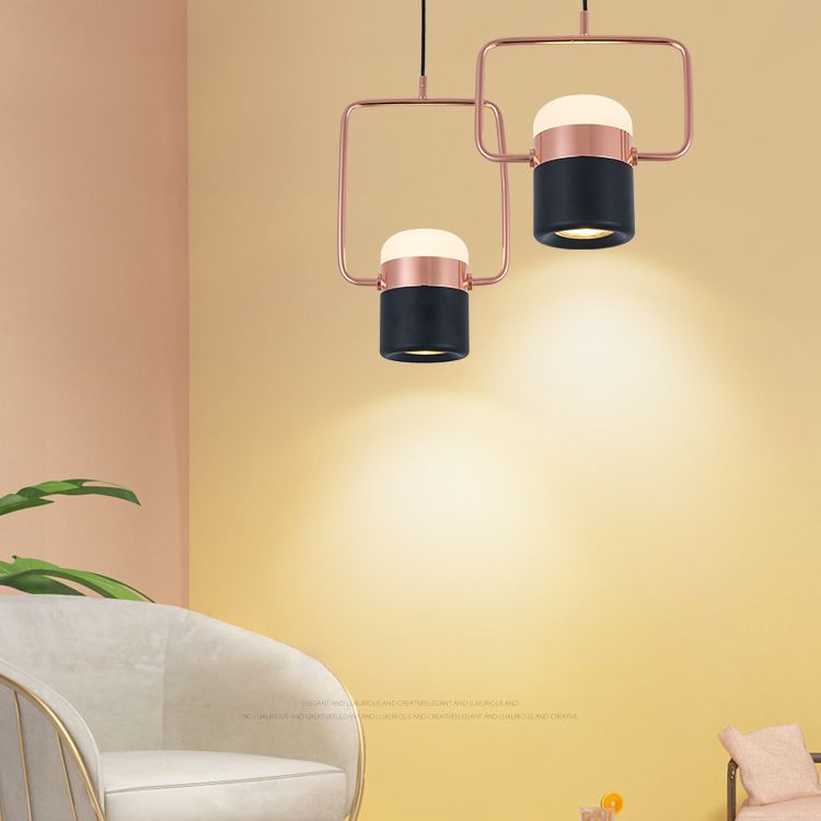 Lámpara colgante cilíndrica de metal minimalista moderna lámpara colgante con anillo rectángulo para comedor