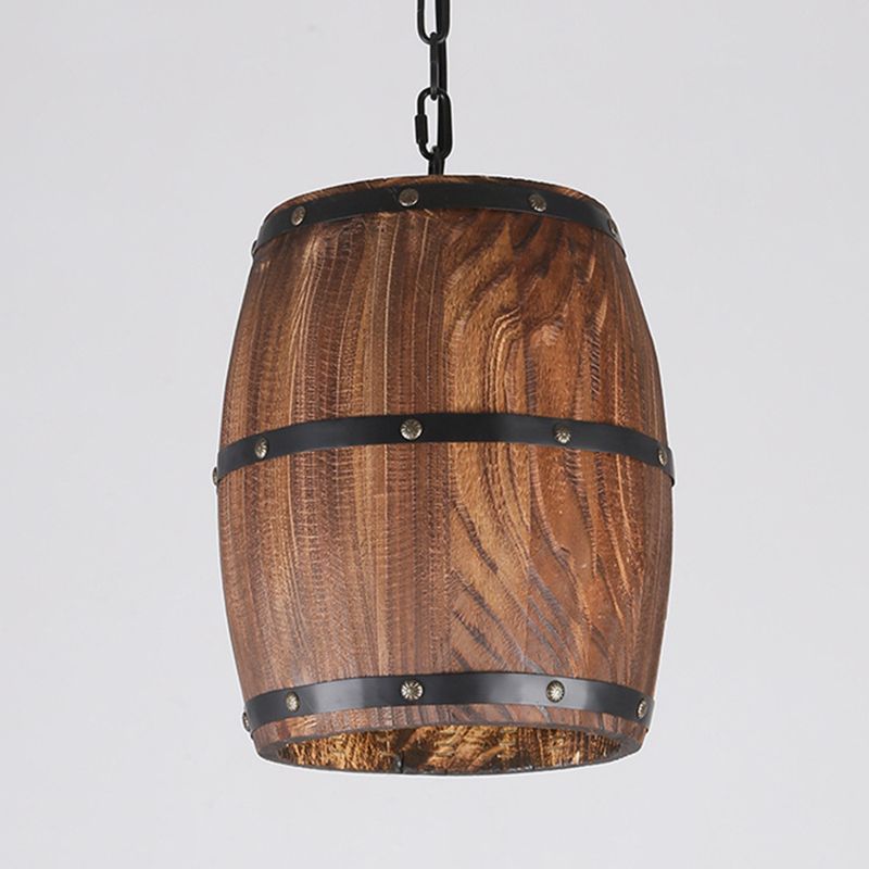 Wooden Barrel Shaped Creative Hanging Light Industrial Style Single Light Suspended Light with 27.5" Hanging Chain