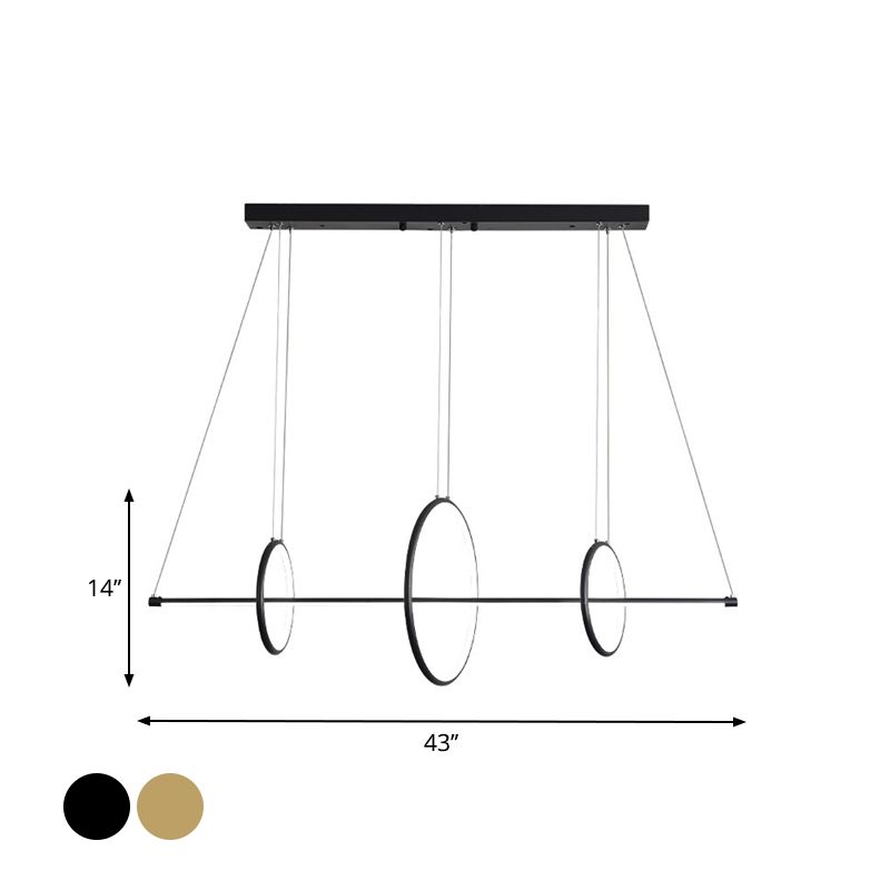 Circle and Linear Pendant Lamp Minimalist Acrylic Black/Gold LED Island Lighting in Warm/White Light, 35.5"/43" Width