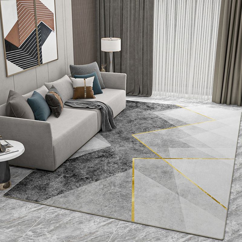 Modern Triangle Print Carpet Grey Tone Polyester Rug Anti-Slip Backing Carpet for Home Decoration