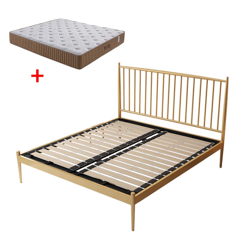 Glam Metal Slat Bed with Headboard Standard Bed with Metal Legs in Gold