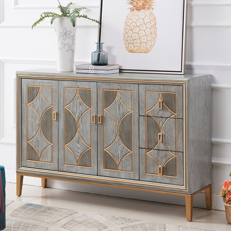 Glam Dining Server Wood and Metal Sideboard Cabinet with Drawers and Storage