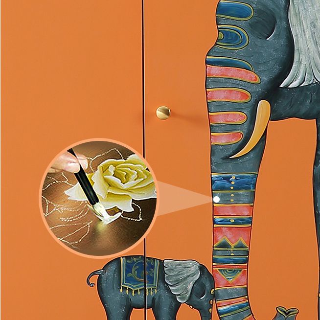 47.5"L Glam Engineered Wood Credenza Orange Cabinets Dining Server for Living Room