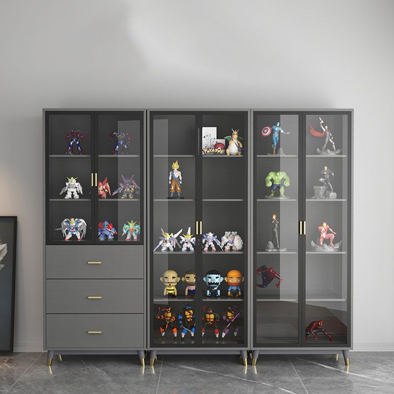 Glam Standard Bookcase Metal Frame Manufactured Wood Shelf Bookshelf with Glass Door