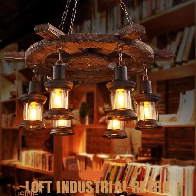 CHANDELIER LETRAGE RÉTRO RÉTRO RETRO 6-LIGHTES VINTAGE NUTICAL KEROSEN LAMP DESIG