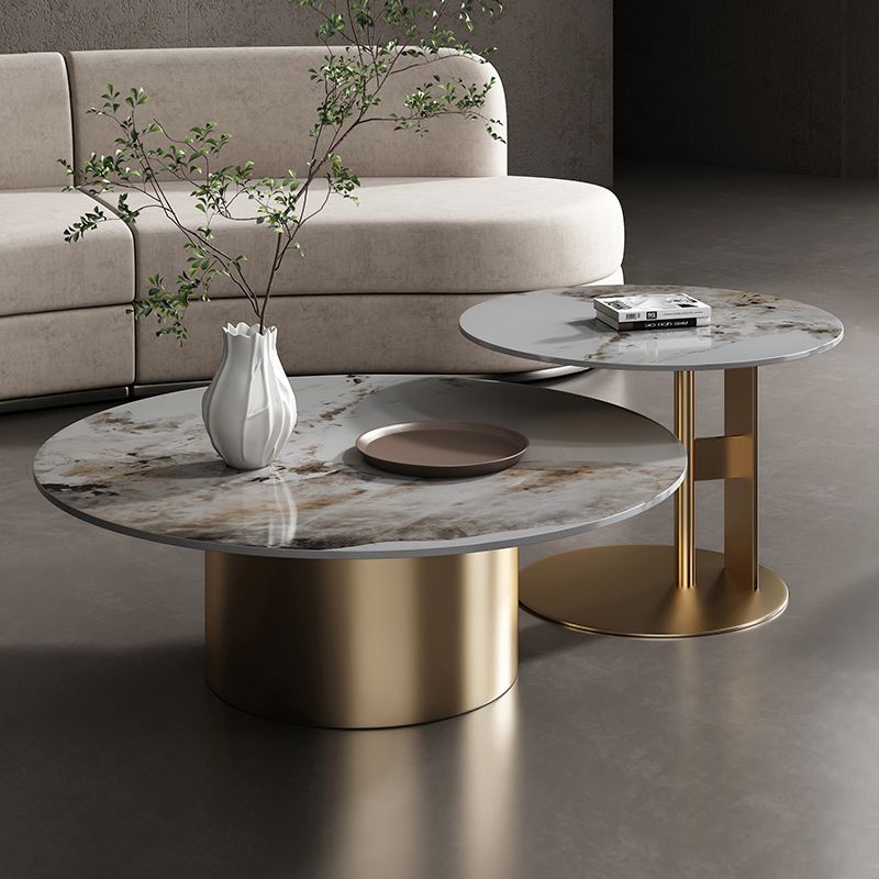 Slate Coffee Table Round Nesting Coffee Table Set with Pedestal Legs