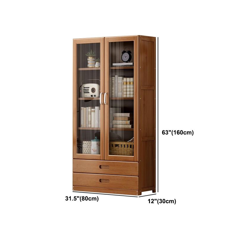 Manufactured Wood Standard Bookshelf Brown Vertical Bookcase with Door and Drawer