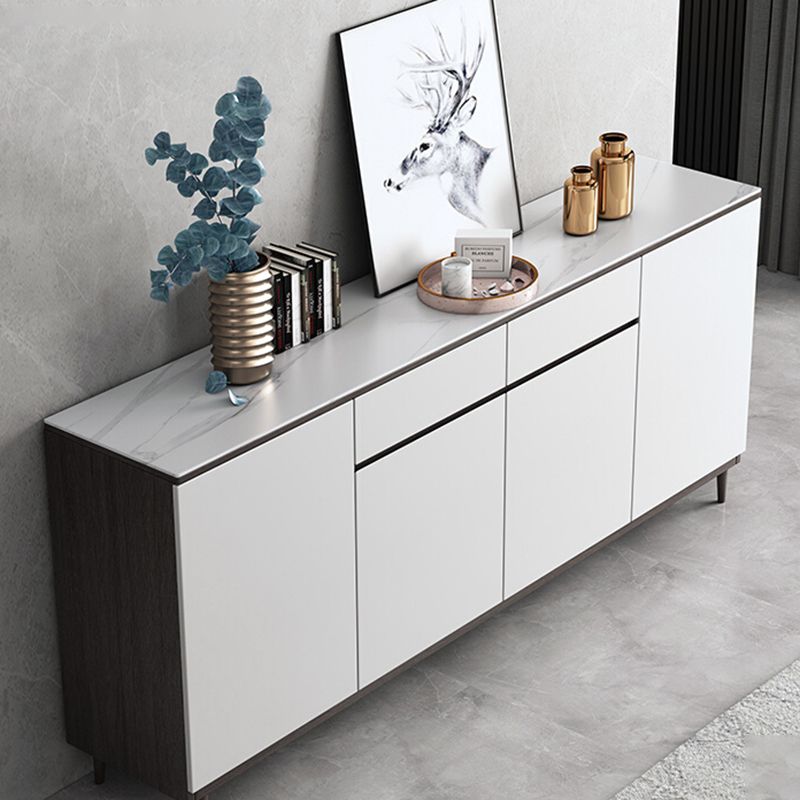 Modern Style Sintered Stone Top Storage Sideboard Cabinet in White