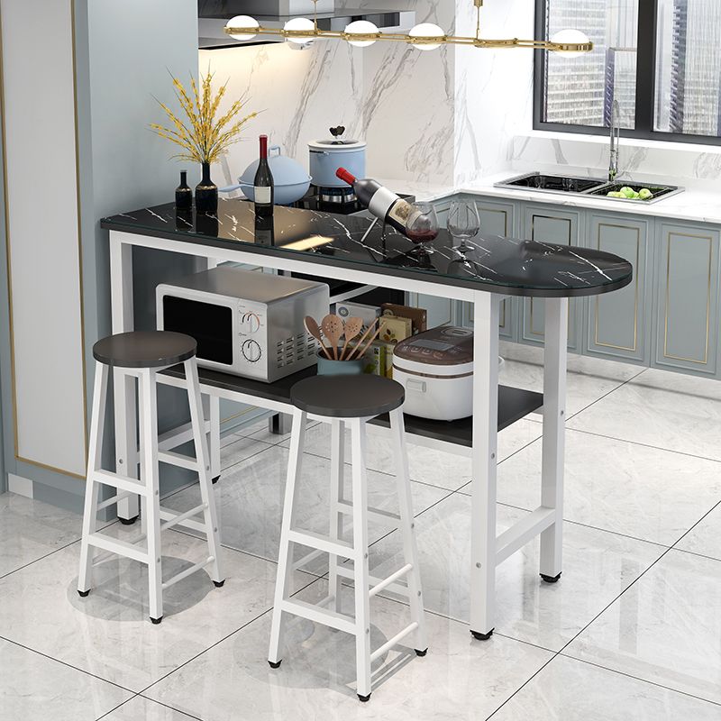 Modern Style Bar Table Set 3 Pieces Bar Table Set with Metal Base for Kitchen