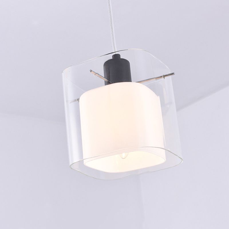 Luz cuadrada de luz colgante de vidrio transparente y blanco 1 cabeza de techo de colgante negro