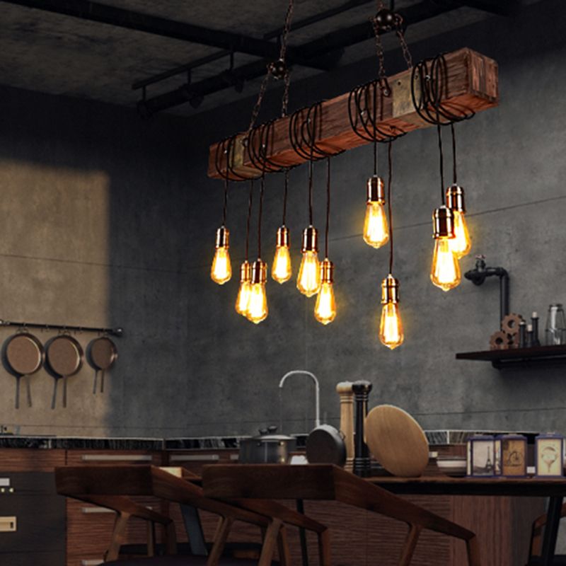 Bare Bulb Large Kitchen Pendant Lights Wood Rustic Island Light for Restaurant
