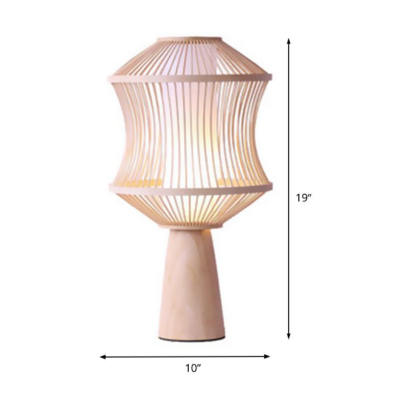 Lampada da lavoro conica Lampada da scrivania beige a 1 testa in legno giapponese con paralume in bambù