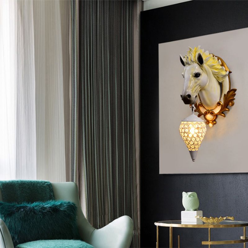 1 Leichte Wohnzimmer Wandleuchte Vintage -Leuchten mit weißer/roter Pferdeharzdekoration, 10 "/12" breit