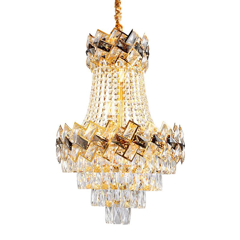 5/8 Heads Basket Chandelier Contemporary Gold Finish Clear Cut Crystal Blocks Ceiling Lighting, 16"/19.5" Wide