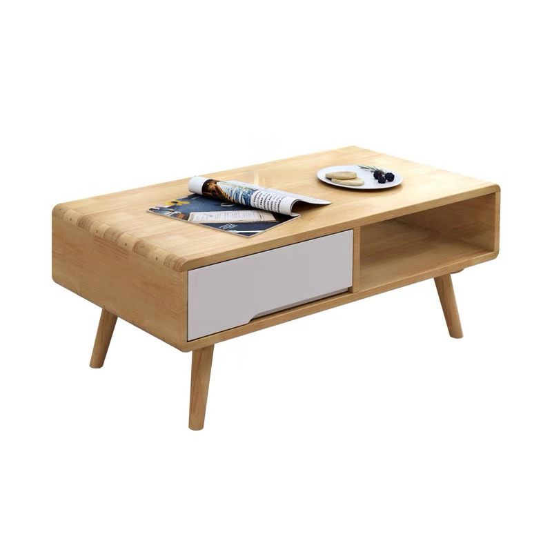 Contemporary with Storage Shelf Solid Wood Rectangular Single Coffee Table