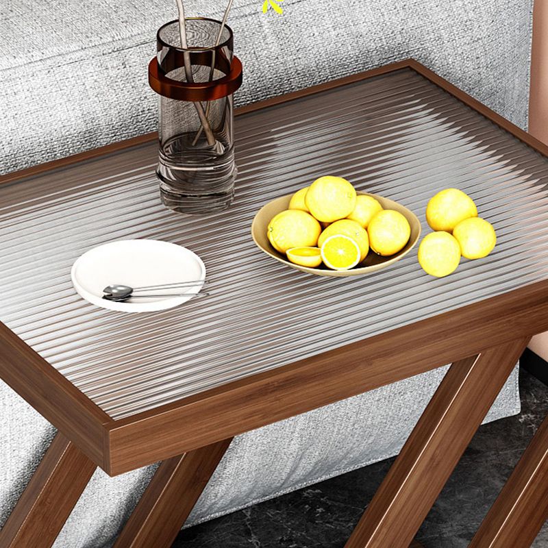 Contemporary Glass Top Wooden Rectangular with Storage Side Table