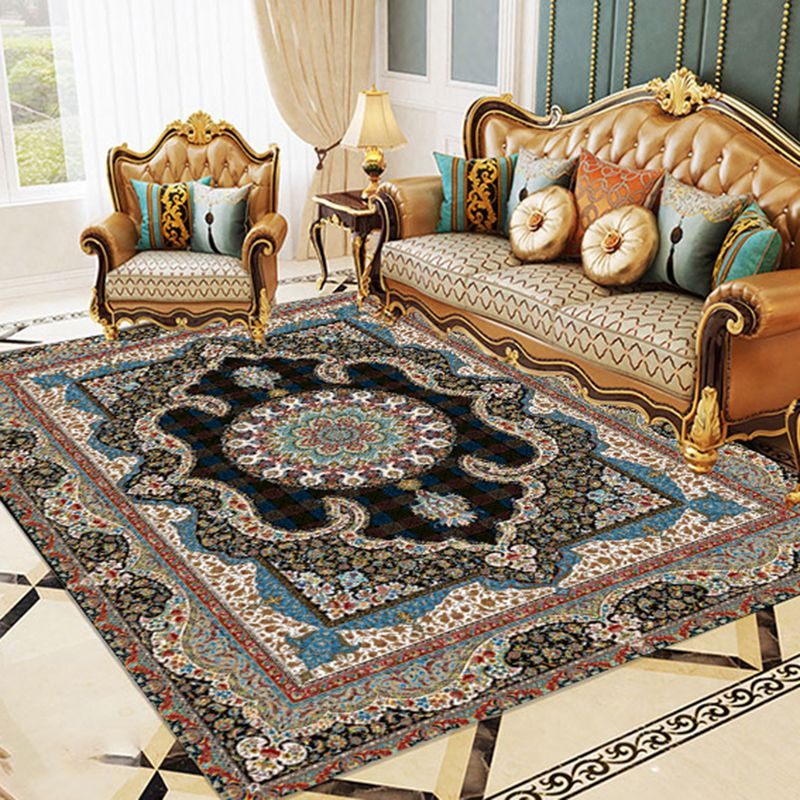 Blue Bohemian Rug Blending Graphic Rug Washable Indoor Rug for Living Room