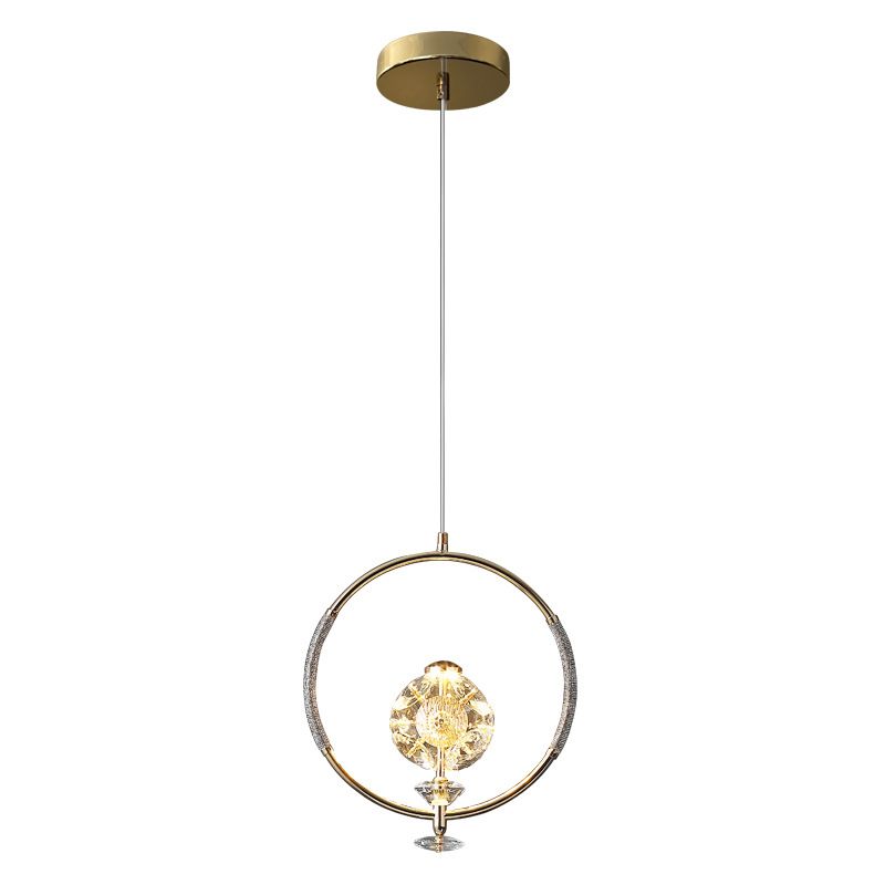 Messing afwerking lus hanglampverlichting minimalistisch metalen led plafond suspensielamp met kristal kraal