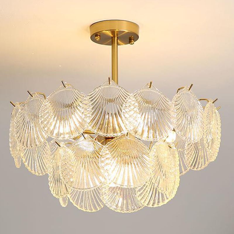 Gold Modern Metal Ceiling Light Geometric Shape Island Light with Shell Shade for Bedroom