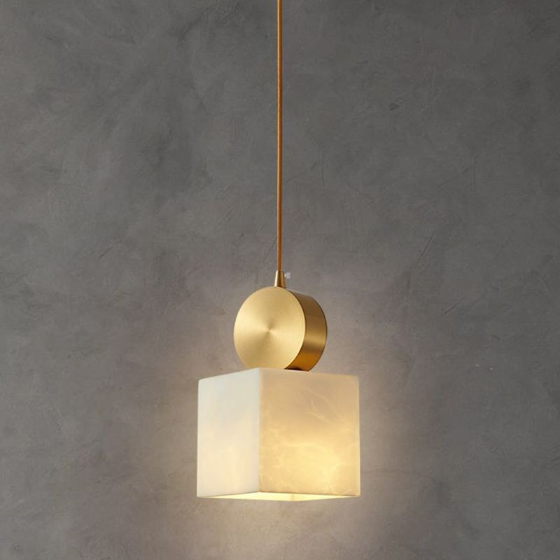 Brass Geometric Suspended Lighting Fixture Nordic 1-Light Faux Marble Pendant Light