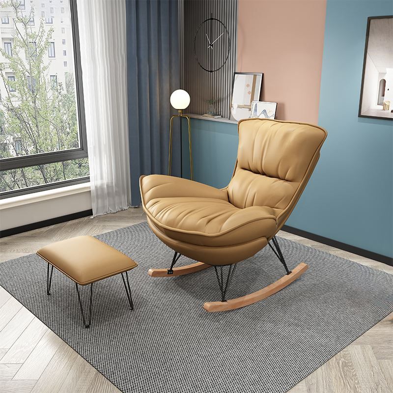 Modern Rocking Chair Pure Color Rocking Chair with Dark Legs Ottoman