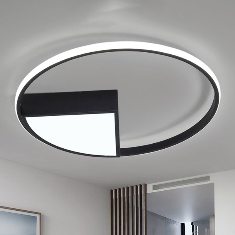 16"/19.5"/23.5" Wide Acrylic Sector Flushmount Simplicity LED Black/White Ceiling Lighting Fixture in Warm/White Light