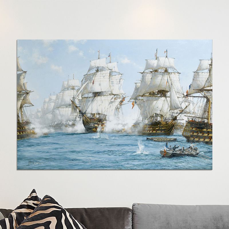 Battle with Pirates Art Print White and Blue Classical Wall Decor for Home Gallery
