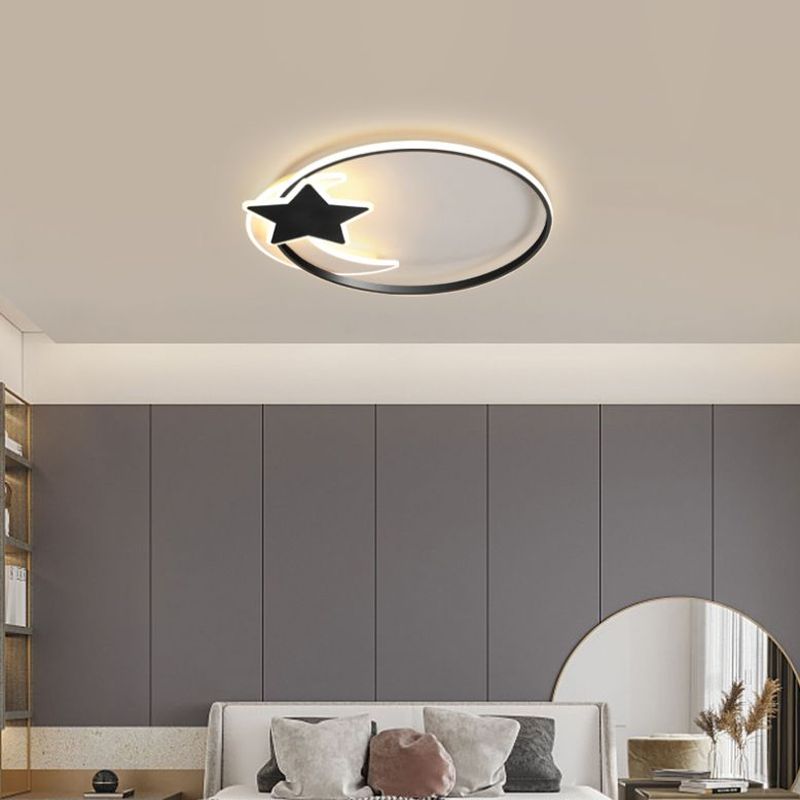 Lámpara empotrada de metal Simplicity con luz empotrada en el techo LED de anillo negro con decoración de luna y estrella