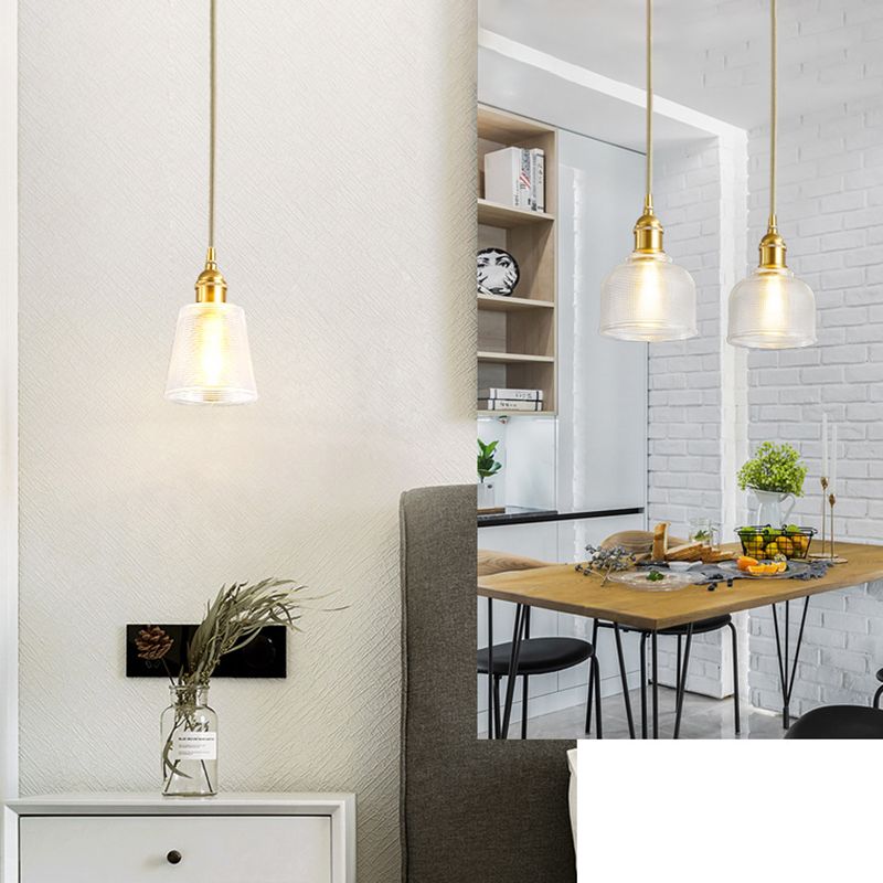 Tapered Pendant Light Fixture Mid-Century Modern Ribbed Glass Hanging Pendant Lights for Bar