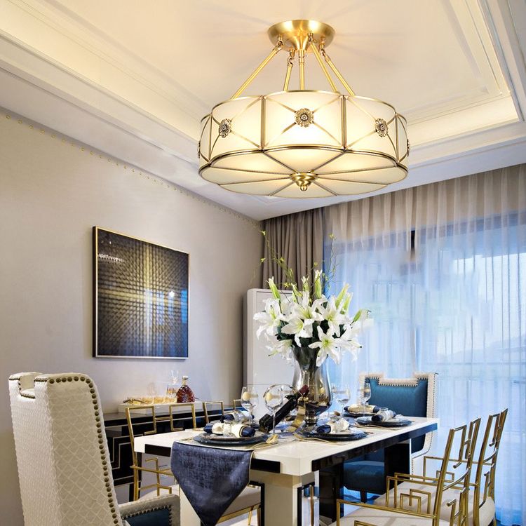 Tambour traditionnel semi-plat Allumage de la crème de crème Verre Semi-Flush Fixation du plafond pour la salle de séjour