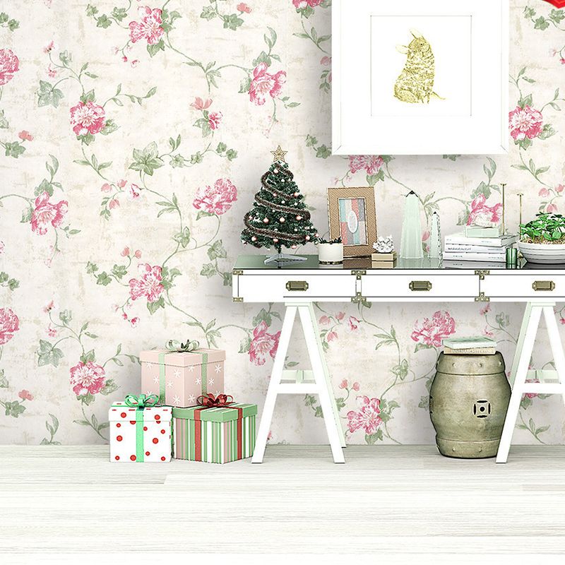 Girly Bedroom Wallpaper with Floral Pattern, 17.5-inch x 19.5 ft, Non-Pasted