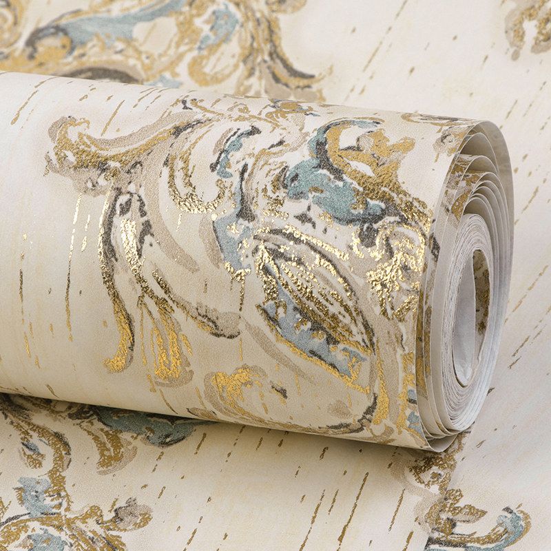 Victorian Dark Color Vinyl Wallpaper Embossed Medallion Moisture Resistant Wall Decor
