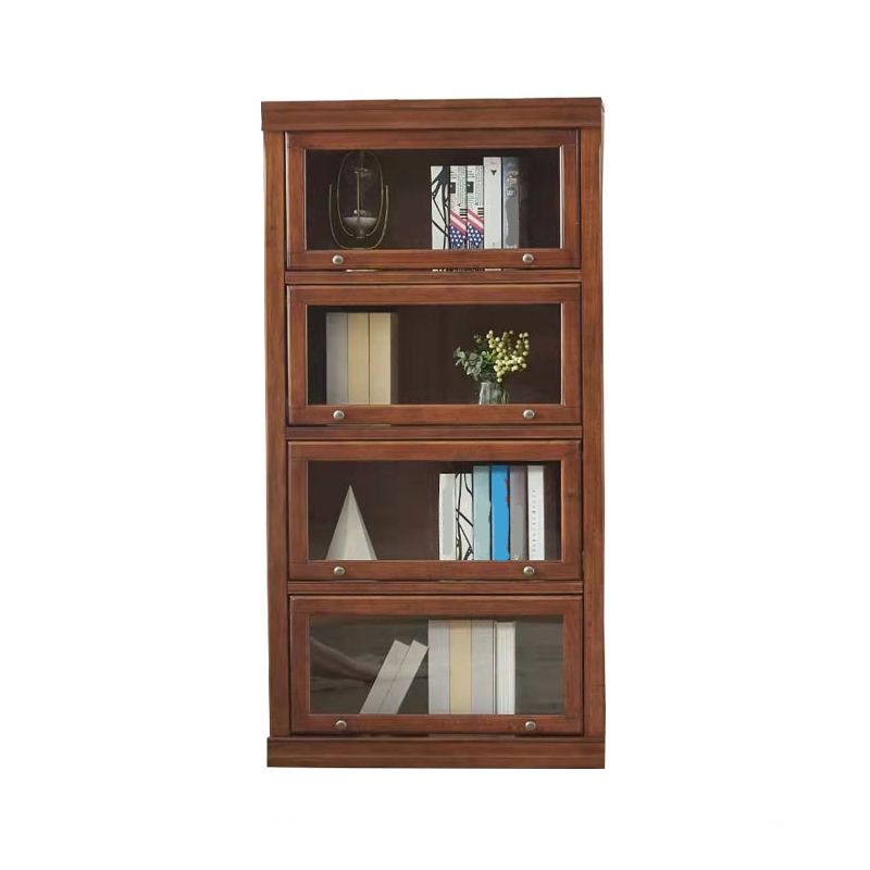 Solid Wood Standard Bookcase Contemporary Vertical Bookcase with Glass Doors