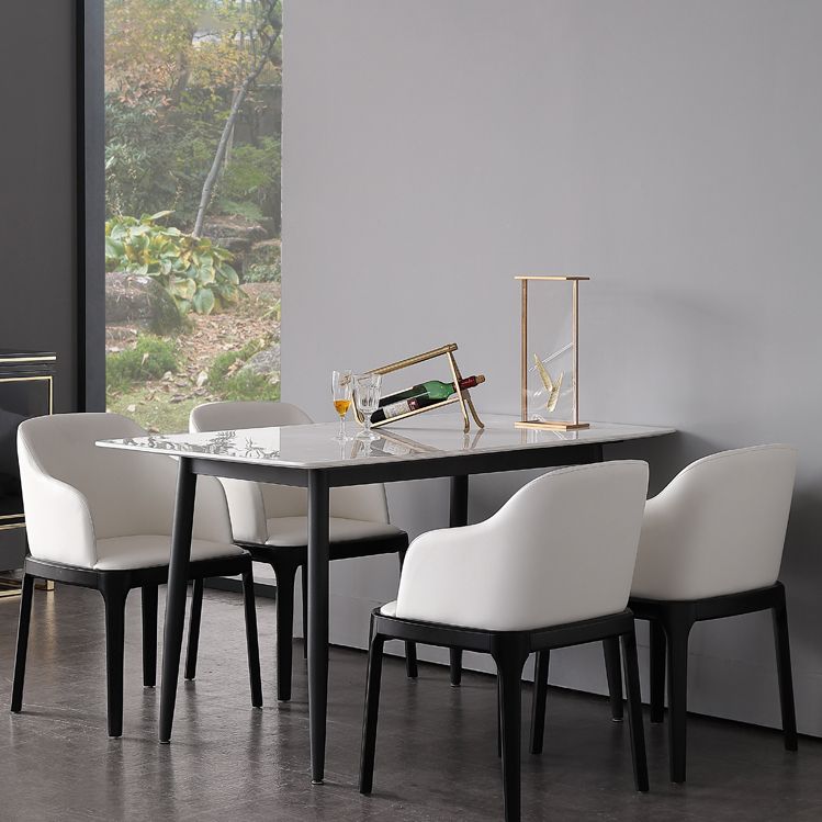Industrial White Table for Restaurant Rectangle Dining Table with Black 4 Legs