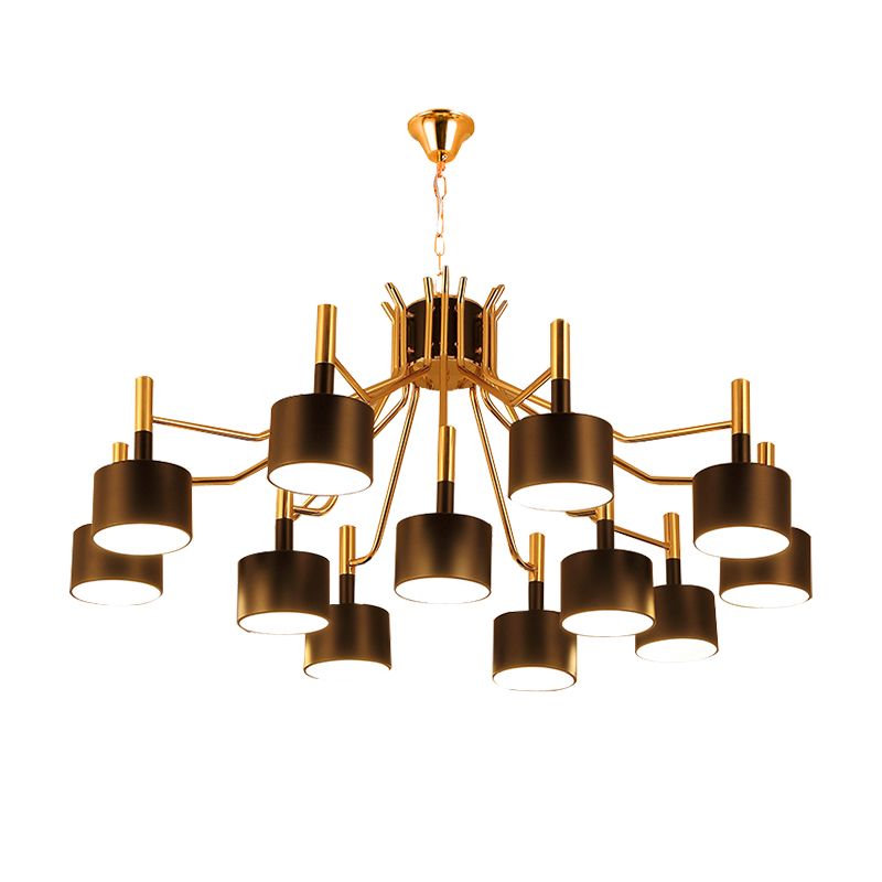 Postmodern Starburst Ceiling Light Metal 12/15 Heads Black/White Chandelier Lighting for Living Room
