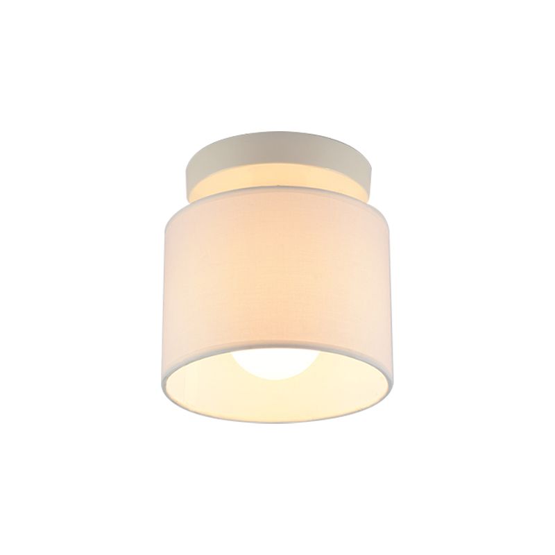 Mini Barrel Semi Mount Lighting Simplicity Fabric 1 Bulb Flaxen/White Ceiling Flush Light for Foyer