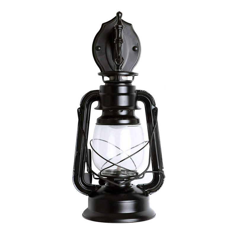 1-Light Wall Lighting Warehouse Dining Room Wall Lamp with Lantern Clear Glass Shade in Black