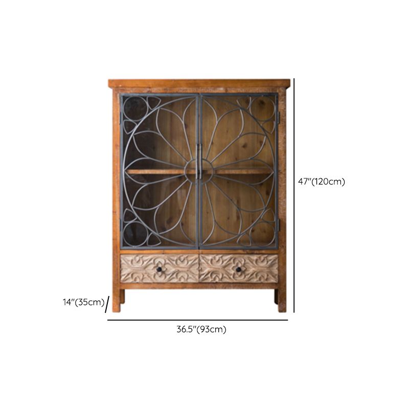 Wooden Traditional Curio Cabinet Glass Doors Display Stand with Drawers