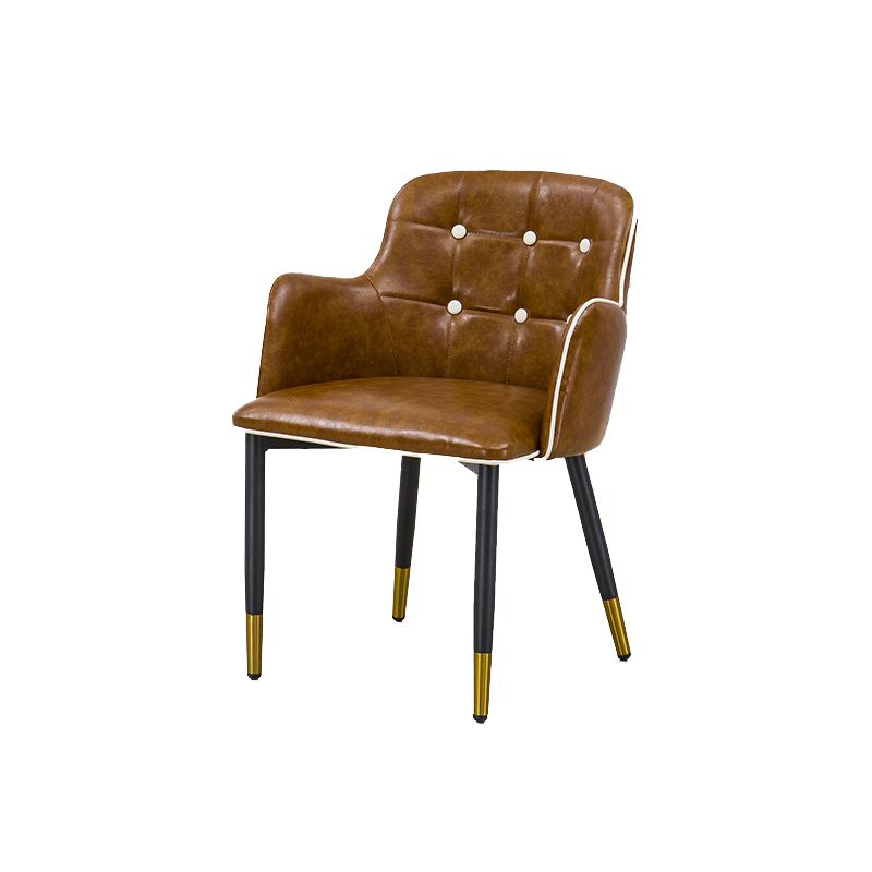 Glam Kitchen Dining Chairs Faux Leather Dining Arm Chair in Brown