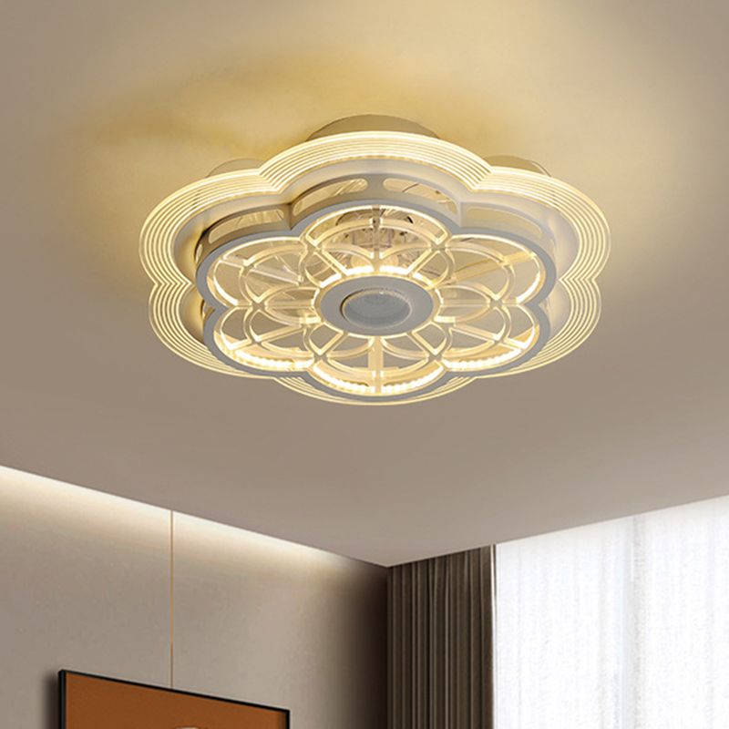 Forma de flores blancas Ventilador de ventilador LED moderno LED METALIC SEMI FLUSH MONTAJE PARA SALA DE CONJUNTA DE 19.5 PULGAS