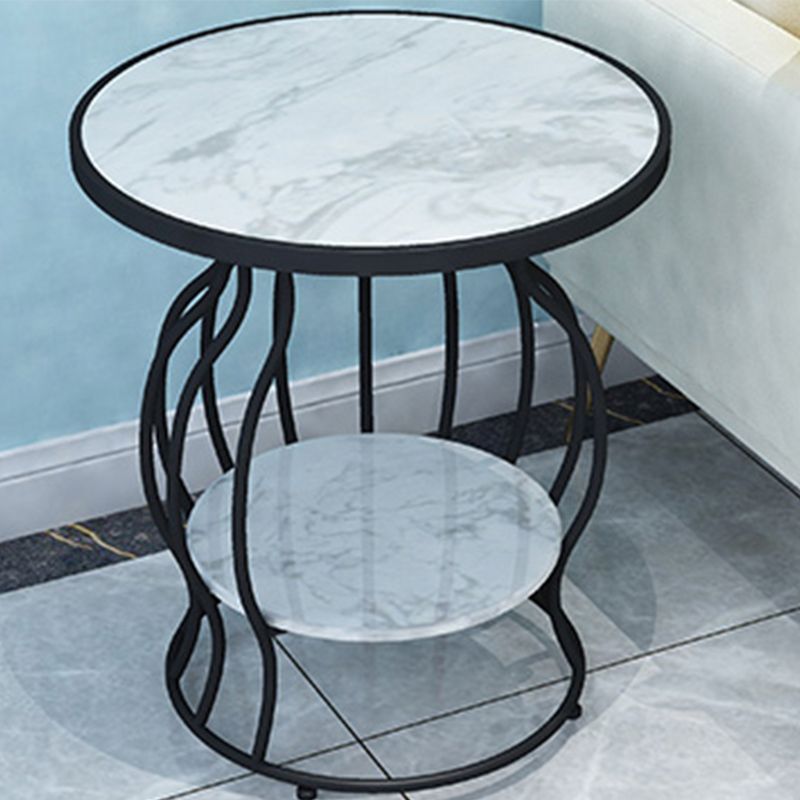 Double Tier End Table Modernist Slate Side Table with Storage Shelf